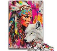 Puzzles pour Adolescents 1000 pièces Le Loup et la Jeune Indienne Anti-Stress Défi Difficile À Offrir en Cadeau à Toute la Famille 50x75cm