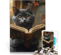 Puzzles pour Adolescents 1000 pièces Lecture de Chat Curieux Réduction du Stress intéressante Œuvre d'art 75x50cm