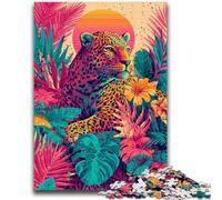 Puzzles pour Adolescents 1000 pièces Léopard doré dans Les Fleurs Anti-Stress Staycation Tuer Le Temps avec Affiche Assortie et Feuille de Quiz 50x75cm