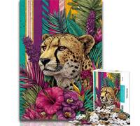 Puzzles pour Adolescents 1000 pièces Léopard doré dans Les Fleurs, Jeux éducatifs, décoration d'intérieur, idéal comme Cadeau pour Toute la Famille (75x50cm)