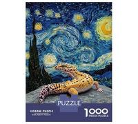Puzzles pour Adolescents 1000 Pièces Leopard Gecko on Rock, Starry Night Puzzle À Faire Soi-même, Jouet Anti-Stress, Interaction Parent-Enfant 52x38cm/1000pcs