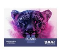 Puzzles pour Adolescents 1000 Pièces Leopard Portrait with Purple Smoke Puzzles pour Adultes - Décoration Murale - Jeu D'analyse Et De Logique - Cadeau Stimulant 52x38cm/1000pcs