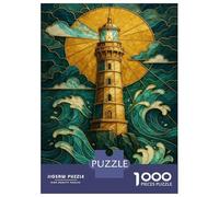 Puzzles pour Adolescents 1000 Pièces Lighthouse in Stained Glass Style Puzzle Jeu Manuel pour S'amuser en Famille Cadeaux Uniques pour Anniversaire Et Noël 38x26cm/1000pcs