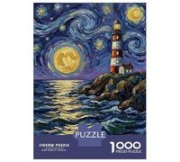 Puzzles Pour Adolescents - 1000 Pièces Lighthouse Under Starry Night Sky Painting Puzzles Pour Adolescents - Idéal Pour S'amuser En Famille - Cadeau Original Pour Un Anniversaire Ou Noël 52x38cm/1000p