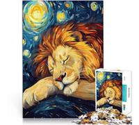Puzzles pour Adolescents 1000 pièces Lion Dormant sous la Nuit étoilée Jeu de Quiz Chaque pièce est Unique - Jeu Familial Stimulant et Amusant 52x38cm