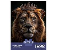 Puzzles pour Adolescents 1000 Pièces Lion King Portrait with Golden Crown Puzzle Adulte Jeux De Société en Famille Anti-Stress Jeu Stimulant Cadeaux 70x50cm/1000pcs