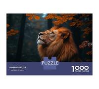 Puzzles pour Adolescents 1000 Pièces Lion Looking Up in Autumn Forest Puzzles pour Adolescents Jeu Familial pour Améliorer La Mémoire Cadeaux De Noël Et d'anniversaire 38x26cm/1000pcs