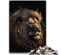 Puzzles pour Adolescents 1000 pièces Lion Noir et Or Jeu Stimulant et éducatif en Famille pour Anniversaire, Noël 26x38cm