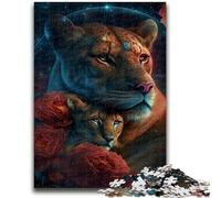 Puzzles pour Adolescents 1000 pièces Lion Observant Les étoiles Jouets d'amour Jeux éducatifs Soulagement du Stress Convient pour la décoration de Bureau 50x75cm