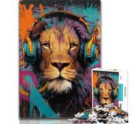 Puzzles pour Adolescents 1000 pièces Lion Portant Un Casque, Anti-Stress, défi Difficile, Chaque pièce est Unique - Jeu Familial Stimulant et Amusant (38x26cm)