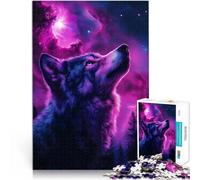Puzzles pour Adolescents 1000 pièces Loup Ciel Cosmique Galaxie Univers Jeu intellectuel avec Affiche et Feuille de Questions correspondantes 38x26cm