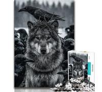 Puzzles pour Adolescents 1000 pièces, Loup-Corbeau Noir et Blanc, Jouet éducatif et décompressant pour Anniversaire, Noël 50x75cm