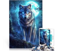 Puzzles pour Adolescents 1000 pièces Loup de la Lune Froide Jouets de Jeu pour Cadeau Familial Cadeau Amusant 52x38cm