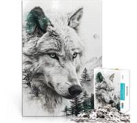 Puzzles pour Adolescents 1000 pièces Loup Double Exposition Défi Difficile pour soulager Le Stress Décoration Parfaite 75x50cm