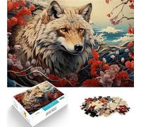 Puzzles pour Adolescents 1000 pièces Loup en Fleur de Cerisier Entraînez Votre Cerveau et Vos Mains Une œuvre d'art 38x26cm