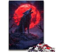 Puzzles pour Adolescents 1000 pièces Loup sous la Lune de Sang Puzzle 1000 pièces, activité Amusante pour la Maison, Jouets pour Les Jours de Pluie, Cadeaux d'anniversaire (75x50cm)
