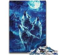 Puzzles pour Adolescents 1000 pièces Loups hurlants sur la Montagne Jouets éducatifs pour l'apprentissage Jeux familiaux Jeu éducatif pour Anniversaire, Noël 50x75cm
