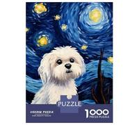 Puzzles pour Adolescents 1000 Pièces Maltese Dog Starry Night Puzzles pour Adultes Jeu De Réflexion Décoration Intérieure Interaction Parent-Enfant 52x38cm/1000pcs
