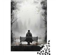 Puzzles pour Adolescents 1000 Pièces Man Sitting on Bench in Foggy Park Puzzle pour Adolescents Améliore La Mémoire Difficile À Compléter Jeu Stimulant Jouets 52x38cm/1000pcs