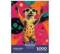 Puzzles pour Adolescents 1000 Pièces Meerkat Dancing on Vinyl Funky Wildlife Wall Decor Puzzles pour Adolescents Jeux Relaxants Course De Vitesse Manuelle Est Idéal comme Cadeau 70x50cm/1000pcs