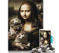 Puzzles pour Adolescents 1000 pièces Mona Lisa et Son Chat, activités familiales Amusantes à la Maison, Cadeaux d'anniversaire, Cadeaux de Voyage (75x50cm)