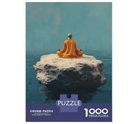 Puzzles pour Adolescents 1000 Pièces Monk Meditating on A Rock in The Ocean Puzzles pour Adultes Vacances À La Maison Passer Le Temps Interaction Parent-Enfant Jouet Jeu Intellectuel 70x50cm/1000pcs