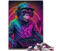 Puzzles pour Adolescents 1000 pièces Monkey DJ Difficile et Stimulant avec Affiche et fiche de Questions correspondantes pour Les 14 Ans 50x75cm