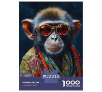 Puzzles pour Adolescents 1000 Pièces Monkey with Sunglasses Puzzle pour Adultes Jouets Anti-Stress Améliore La Mémoire Cadeaux Anti-Stress 70x50cm/1000pcs