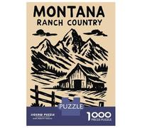 Puzzles Pour Adolescents 1000 Pièces Montana Ranch Country Barn And Mountains Puzzles Pour Adolescents - Améliorez Votre Mémoire Pour Un Anniversaire Ou Noël - Jeu Au Design Magnifique 70x50cm/1000pcs