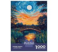 Puzzles pour Adolescents 1000 Pièces Moonlit River Bridge Scene Puzzle Jeux Relaxants Défi Difficile Activités Amusantes À La Maison 52x38cm/1000pcs