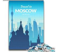 Puzzles pour Adolescents 1000 pièces Moscou Russie, Jouets de Divertissement Familial avec Affiche et fiche de Questions Assorties 38x52cm