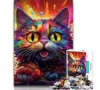 Puzzles pour Adolescents 1000 pièces, Motif Animal psychédélique, Chat, idéal comme Cadeau pour Toute la Famille, adapté aux Enfants de 14 Ans et Plus (Taille 75x50cm)