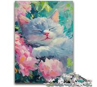 Puzzles pour Adolescents 1000 pièces, Motif Chat et Fleur, Jeux éducatifs, décoration d'intérieur, Cadeau d'anniversaire, Art Mural (50x75cm)