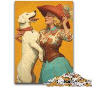 Puzzles pour Adolescents 1000 pièces, Motif Chien Cow-Girl dans Les Fleurs Sauvages, Jeux éducatifs, décoration d'intérieur, Collection d'artistes, Beaux-Arts 38x26cm