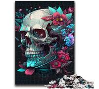 Puzzles pour Adolescents 1000 pièces Motif crâne mécanique Fleurs Difficile à réaliser, mais Amusant et Humoristique Cadeau d'anniversaire, Cadeaux, décoration Murale 50x75cm