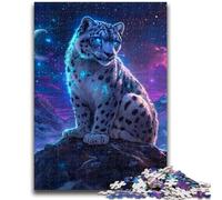 Puzzles pour adolescents 1000 pièces, motif léopard des neiges sous la lune, pour adultes, pour un moment de détente à la maison, avec des pièces de formes aléatoires entièrement emboîtables (75x50cm)