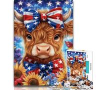 Puzzles pour Adolescents, 1000 pièces, Motif Vache des Highlands, Drapeau américain, Jeu Stimulant, idéal comme Cadeau pour Toute la Famille (38x26cm)