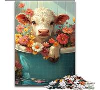 Puzzles pour Adolescents 1000 pièces, Motif Vache Fleurie, idéal comme Cadeau pour Toute la Famille (Taille 26x38cm)