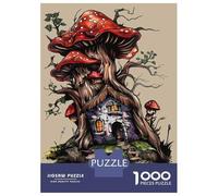 Puzzles pour Adolescents 1000 Pièces Mushroom House Fantasy Art Print-2 Puzzle pour Adultes Jouets Anti-Stress Décoration Murale Cadeaux Uniques d'anniversaire Et De Noël 52x38cm/1000pcs