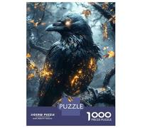 Puzzles pour Adolescents 1000 Pièces Mystical Raven with Glowing Feathers Puzzles pour Adultes Puzzle pour S'amuser en Famille Stimule Le Cerveau pour Les Jeux 52x38cm/1000pcs