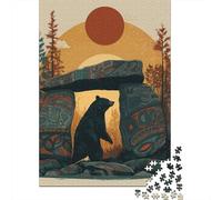 Puzzles pour Adolescents 1000 Pièces Native American Stone Gate with Bear Puzzles pour Adultes Jeux Amusants Et Humoristiques Cadeaux De Noël Et d'anniversaire 70x50cm/1000pcs