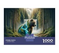 Puzzles pour Adolescents - 1000 Pièces Nature's Majesty Forest Bear Waterfall Puzzles pour Adolescents - Idéal pour S'amuser en Famille - Cadeau Original pour Un Anniversaire Ou Noël 52x38cm/1000pcs