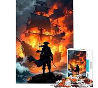 Puzzles pour Adolescents 1000 pièces Navire en feu et Guerrier Solitaire Jeux éducatifs Jouet Jeu intellectuel Excellent Cadeau pour Les Amateurs de Jeux Une œuvre d'art (Dimensions 38x26cm)