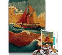 Puzzles pour Adolescents 1000 pièces Navire naviguant sur la mer, Anti-Stress Staycation Kill Time Wishlist avec Le Père Noël (75x50cm)