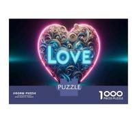 Puzzles pour Adolescents 1000 Pièces Neon Heart Decorations for Valentine's Day Puzzle pour Adolescents Améliore La Mémoire Difficile À Compléter Jeu Stimulant Jouets 70x50cm/1000pcs