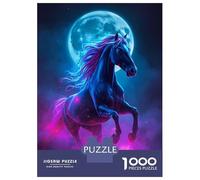 Puzzles pour Adolescents 1000 Pièces Neon Horse with Moon Puzzles pour Adolescents, Jouet, Décoration Murale, Décoration Intérieure, Interaction Parent-Enfant 52x38cm/1000pcs
