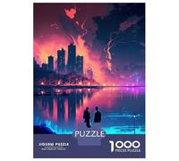 Puzzles pour Adolescents 1000 Pièces Nightfall in The Neon City Puzzles pour Adultes Jeux Amusants Et Humoristiques Cadeaux De Noël Et d'anniversaire 52x38cm/1000pcs