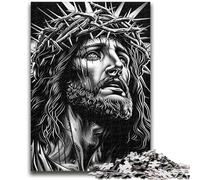Puzzles pour Adolescents 1000 pièces Noir et Blanc Jésus Décompressant Intellectuel Jouet Éducatif Cadeaux Secret du Père Noël 26X38CM