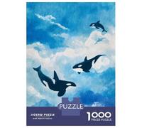Puzzles pour Adolescents 1000 Pièces Orcas in The Sky Watercolor Painting Puzzle pour Adultes Jouets Anti-Stress Améliore La Mémoire Cadeaux Anti-Stress 38x26cm/1000pcs