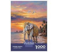 Puzzles pour Adolescents 1000 Pièces Ornate Elephant by The Sea at Sunset Puzzles pour Adolescents Jeu Familial pour Améliorer La Mémoire Cadeaux De Noël Et d'anniversaire 38x26cm/1000pcs